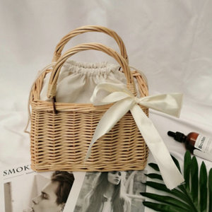 <b>Wicker</b> Tote Bag Solid Color Cotton Lining Women's Summer <b>Basket</b> Handbag - Product Image 3