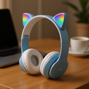 <b>Cat</b> <b>Ear</b> Wireless <b>Headphones</b> P47 Blue with RGB Lights, Bluetooth V2.0, In-<b>Ear</b> Design, Stereo Sound, Type-C Charging, Myrva Brand - Product Image 2