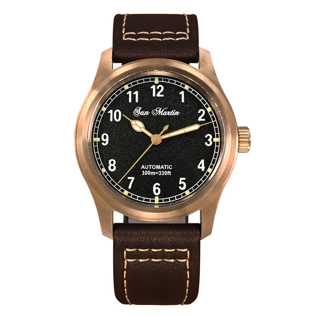 Vintage Leather CuSn8 Bronze Men's Watch Custom Logo Automatic Mechanical Pilot Watch