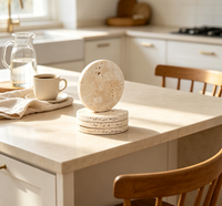 Décoration d'intérieur moderne, sous-verres en pierre de travertin, sous-verres ronds en marbre, vente en gros, sous-verres en pierre de travertin beige pour la maison et l'hôtel