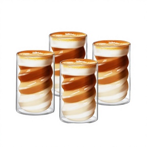 Ensemble de tasses à café en <span class=keywords><strong>verre</strong></span> à <span class=keywords><strong>double</strong></span> <span class=keywords><strong>paroi</strong></span> 400 ml 4 pièces 4 cuillères Résistantes à la chaleur Design moderne pour cappuccino/<span class=keywords><strong>latte</strong></span> <span class=keywords><strong>macchiato</strong></span> - Product Image 1