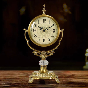 European Retro <b>Table</b> <b>Clock</b> Circular Gold Finish Home Decor Desktop Ornament Light Luxury Style - Product Image 1