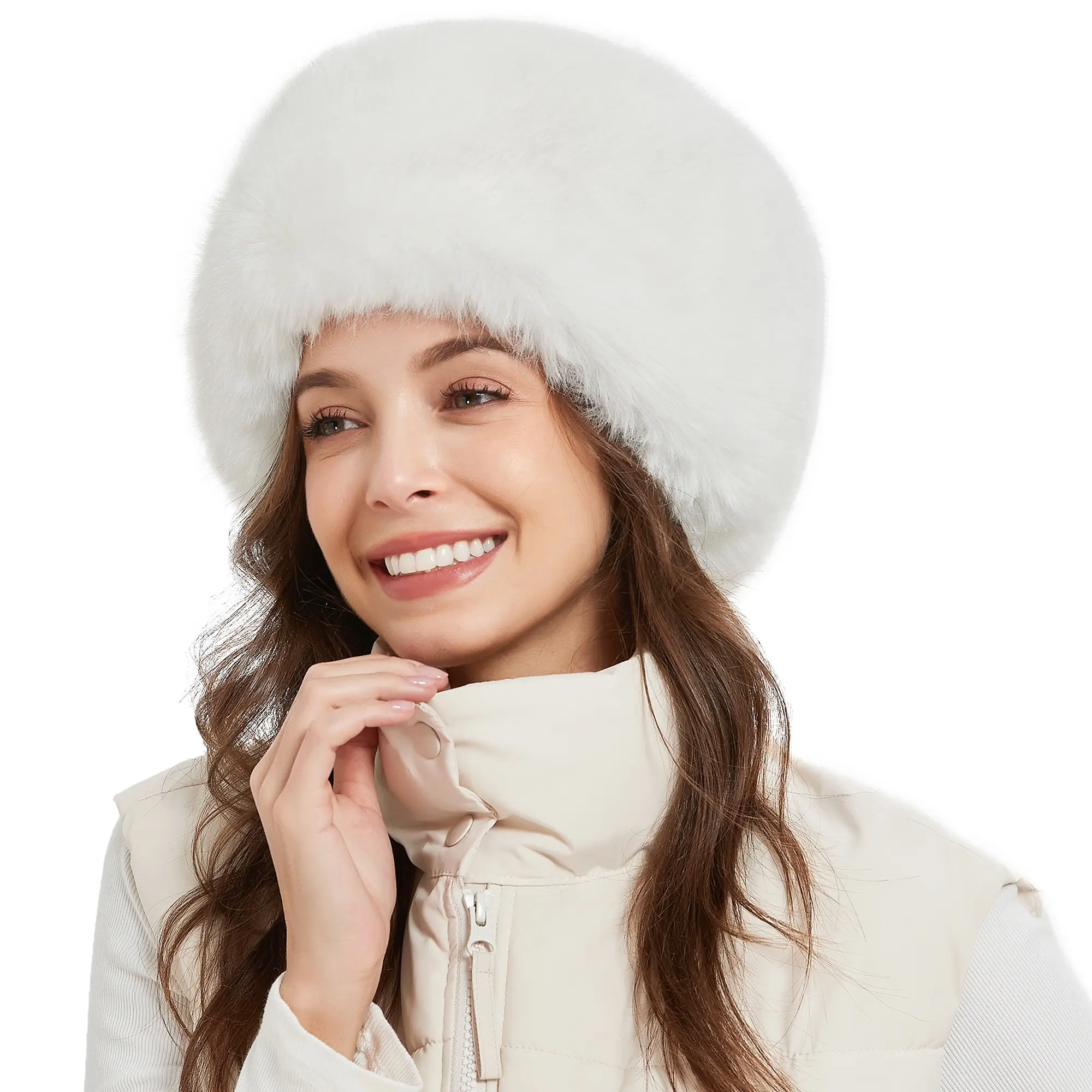 Women's Faux Fur Hat Russian Cossack Snow Cap Fluffy Bucket Hat Fisherman Plush Warm Cute Fuzzy Beanie Hat