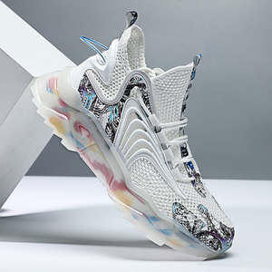 Zapatillas de Deporte de Caña Alta para Hombre con Estampado de Graffiti, Novedosas Zapatillas de Malla Gruesa de Estilo Urbano para Caminar - Product Image 6