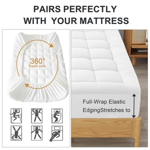 WQSPRING Bedmat Beschermingsmatras Effen Geweven 200TC Gewatteerd Aansluitend Ademend 3 Inch Elastische Diepe Zak Volledige Rugpijn Dik - Product Image 3