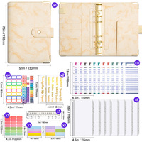 Carnet de notes A6 à feuilles mobiles avec enveloppe à monnaie en cuir PU personnalisée, agenda, classeur de budget en marbre