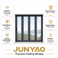 Fenêtre pliante d'entrée en alliage d'aluminium JUNYAO 5+20A+5 Low-E insonorisée à rupture de pont thermique NFRC AS2047 CE OEM pour villa extérieure