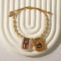 Bracelet scapulaire catholique Go2Boho, bracelet réglable, bijoux religieux, perles dorées, Vierge Marie, protection sainte