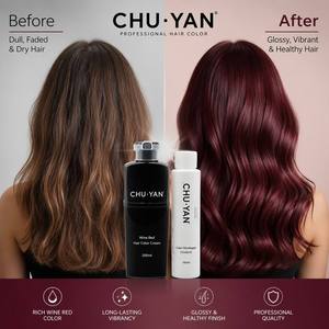 Teinture Capillaire Permanente Bordeaux Vibrant 200ml - Couverture 100% des Cheveux Blancs Rouge Vin Crème Qualité Cosmétique Végétale Prix Usine Chuyan Haute Performance - Product Image 1