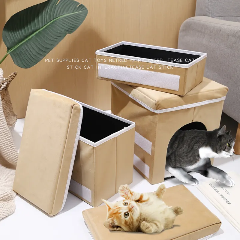 折りたたみ式ペットトイレ研ぎ爪サイザル麻マットステップ収納ボックス3層猫トイレ