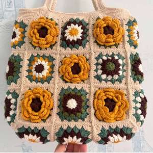 Custom Camellia Series Handmade Wool Crocheted Knitted Flower Shoulder <b>Bag</b> Women Grandmother <b>Bag</b>-Fashionable <b>Accessory</b> Handbag - Product Image 3