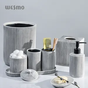 Hot Sale Elegant Sanitary Ware Bathroom Accessories Embossed Porcelain Bathroom Set Ceramic Bathroom Set