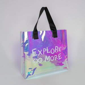 Customize Transparent Holographic TPU Plastic Shopping Tote Bags For Women With Logo