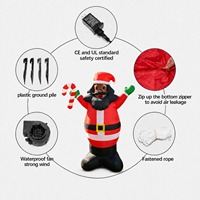 Figurine gonflable de Père Noël noire en polyester, style dessin animé, pour décoration intérieure et extérieure de pelouse