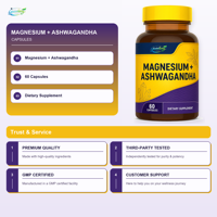 Complément d'Ashwagandha OEM/ODM, capsules de glycinate de magnésium pour la relaxation et la récupération musculaire, capsules de nutrition cardiaque