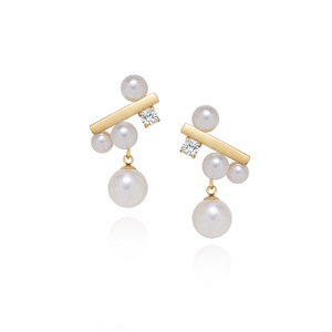 Pendientes de circonita blanca para mujer, estilo sencillo, imitación de perla, acero inoxidable, chapados en oro, con un solo diamante y perla. - Product Image 1