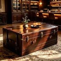 Table basse rétro de style américain en cuir véritable avec rangement, mobilier de maison pour bar, KTV et salons de thé, aucun assemblage requis