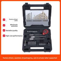 Ensemble d'outils de quincaillerie ménagers de 54 pièces, comprenant un assortiment de forets, boîte à outils transparente, fabriqué en [matériau/lieu d'origine] Acier 45; Approvisionnement direct usine