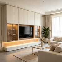 Meubles de maison entière en chêne moderne sur mesure avec quincaillerie dorée, îlot vitrine en verre et dressing LED pour chambre et cuisine OEM ODM