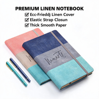 Carnet A5 en coton et lin, couverture rigide, reliure cousue, pages intérieures personnalisables pour usage scolaire et bloc-notes avec logo