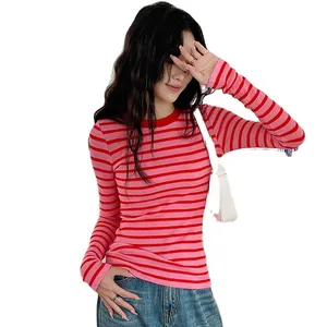 tops for teenage girls stylish Autumn new T-shirt long sleeve striped undershirt