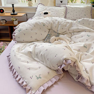 Princess Style Four Piece Bedding Set Cotton Duvet Cover Reversible <b>Sheet</b> Set For Student Dormitory Bedroom - Product Image 1