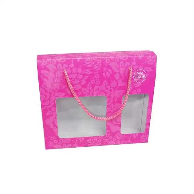 Caja de cartón con impresión personalizada, paquete plano de troquelado corrugado rosa, botella de champú, regalo de cosméticos, caja de cartón plegable con ventana de Mascota