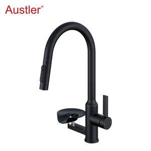 de copa de un agujero Negro mate Acero inoxidable Pulverizador extraíble Fregadero Grifo de cocina con enjuagador de vidrio - Product Image 2