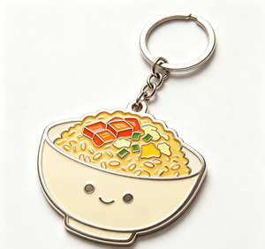 Enamel Bowl of Noodles Key Chain Metal <b>Keyring</b> Food <b>Charm</b> Gift Souvenir - Product Image 1