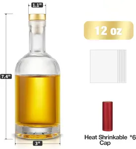 Nordic Vodka dan dasar berat botol vodka t-top tutup botol kaca wiski 375ml 500ml untuk kemasan wiski minuman minyak