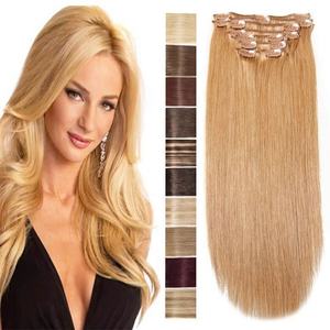 Extensiones de Cabello Más Vendidas, Extensiones de Cabello Humano con Clip, Trama Invisible, Extensiones de Cabello Humano Brasileño Real con Clip para Mujeres Blancas - Product Image 1