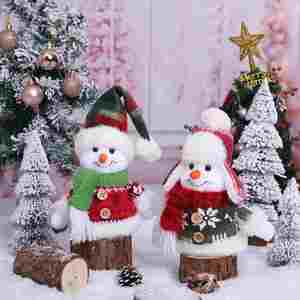 Figura Decorativa de Muñeco de Nieve Sentado, Hecho a Mano con Tela No Tejida, Nariz Roja, Bufanda a Cuadros, Adorable Decoración Navideña para Ventana, Repisa o Escritorio - Product Image 1