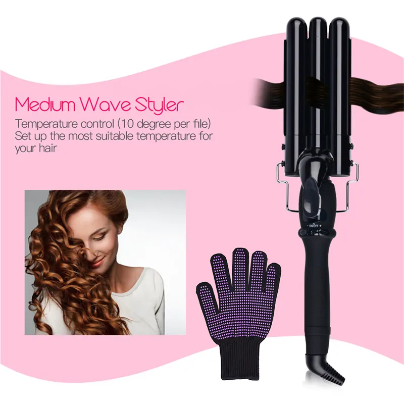 Curling Iron 3 Barrel Hair Waver Stylish Fast Heating Hair Curlers with LCD Temperature Adjustable Ceramic Hair Styling Tools