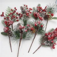 Ranting Cranberry Merah, Jarum Pinus, Kepingan Salju, Dekorasi Rumah, Dekorasi Natal, Ranting Cedar Natal Buatan