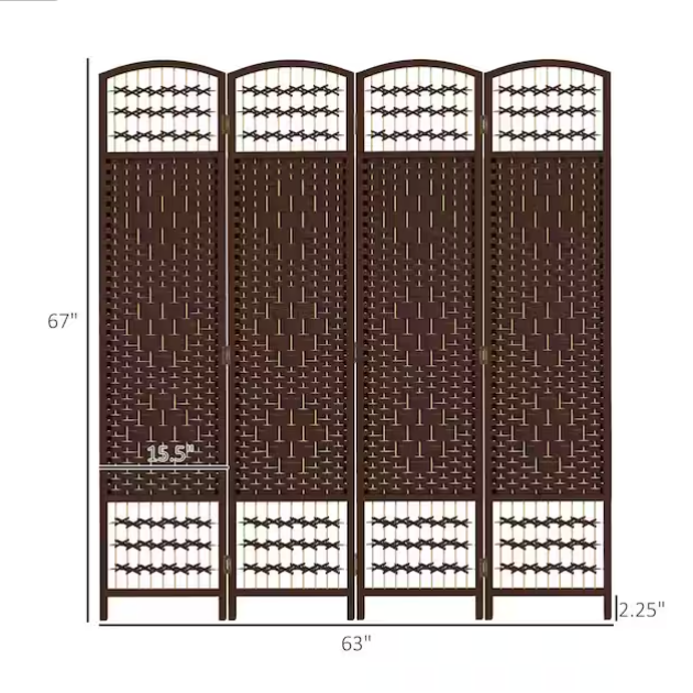 4-Panel Movable Bamboo Folding Privacy Screen Room Separator Rustic Eco-Friendly Freestanding Partition Room Wall Divider