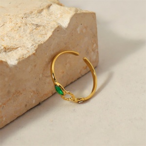Popular Stainless Steel Hollow <b>Rings</b> <b>Adjustable</b> Green Zircon Charm <b>Rings</b> for Women - Product Image 3