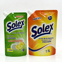 Pochette souple personnalisée en PET avec bec verseur et poignée, pour recharge de détergent liquide ménager, lessive et savon vaisselle