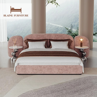 Cadre de lit en bois massif de style italien moderne, taille Queen/King, double, en tissu, mobilier de luxe pour la maison et l'hôtel