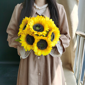 Faux trang trí hoa nhân tạo làm lụa hướng dương bó hoa cưới bán buôn hoa nhân tạo - Product Image 3