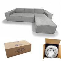 Canapé modulaire sectionnel en tissu moderne en forme de L avec coin carré, compressé sous vide, avec ottoman, fabriqué par un fabricant OEM