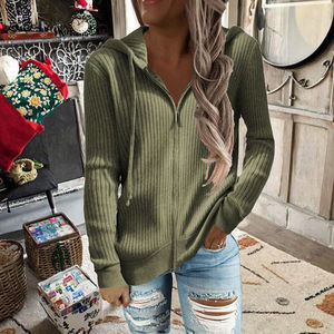 เสื้อฮู้ดแฟชั่นใหม่สำหรับผู้หญิง ฤดูใบไม้ร่วง-ฤดูหนาว ปี 2024 สีพื้น สวมใส่สบาย ทรงหลวม มีซิป แขนยาว มีฮู้ด - Product Image 2