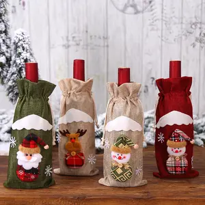 Wine Bottle Holder Cover Decorative RTS Xmas Liene Gift Bags Drawstring Pouch Party Holiday Hotel Christmas Wine Bottle Bag