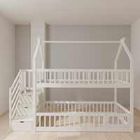 Lit superposé surélevé en bois de pin massif moderne pour enfants avec design en bois de rondin pour chambre à coucher, salon, école, appartement