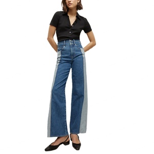 Pantalones Anchos de Diseño Personalizado para Mujer, 100% Mezclilla Japonesa de Dos Tonos, Cintura con Doble Botonadura, Pantalones Holgados - Product Image 2