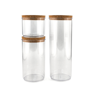 Juego de tarros de almacenamiento de sello de comida transparente de estilo moderno de tres piezas con tapa de corcho, ollas organizadoras de cereales gruesos de plástico apilables - Product Image 1