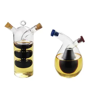 Olive Oil and Vinegar Dispenser Cruet Bottles 2 in 1 Transparent Glass Oil Bottle Dual Glass Oil Dispenser Bottles for Kitchen