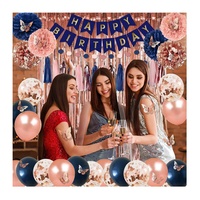 Décorations de fête d'anniversaire pour enfants, ballons en latex rose gold et bleu marine, ensemble de ballons à confettis