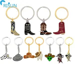 Customized Quality Enamel Boots Skull Hat Alien Cat Dog Cowboy Llavero Keychains Keyrings Pendant Custom Cowboy Key Chain