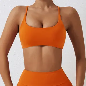 Logo kustom kualitas tinggi wanita olahraga Bra mulus Halter tali leher Crop Top Kebugaran & Yoga Bra