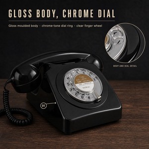 Téléphone fixe vintage noir à cadran rotatif avec cordon spiralé - Product Image 5